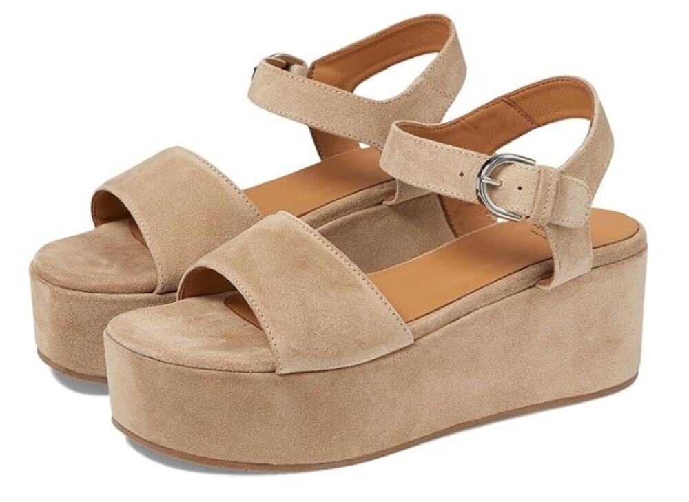 Aquatalia Womens Dinah Wedge Sandals Size 8.5 M Beige Suede Platform NWOB